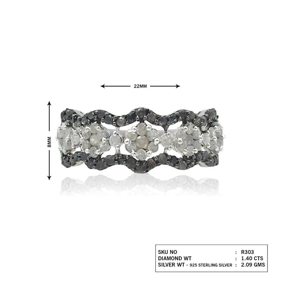 Anel de prata esterlina 1,40 quilates corte redondo diamante branco natural aglomerado onda - Imagem 4 de 4