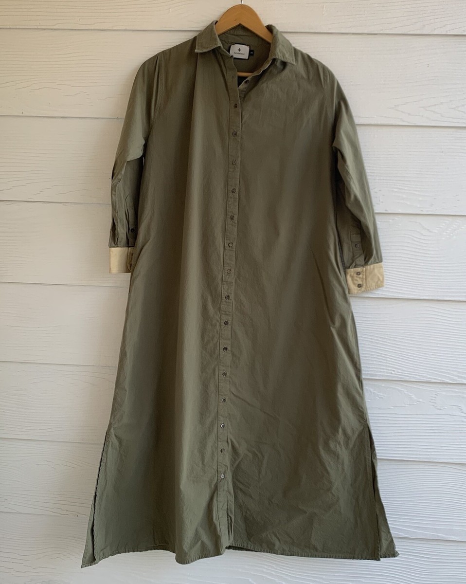 Tuckernuck Green Shirt Dress Button Down Collar XXS Long Sleeve Pockets Minimal
