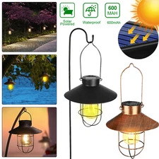 Solar LED Hanging Lantern Light Outdoor Garden Lawn Waterproof Lamp Decor w/Hook