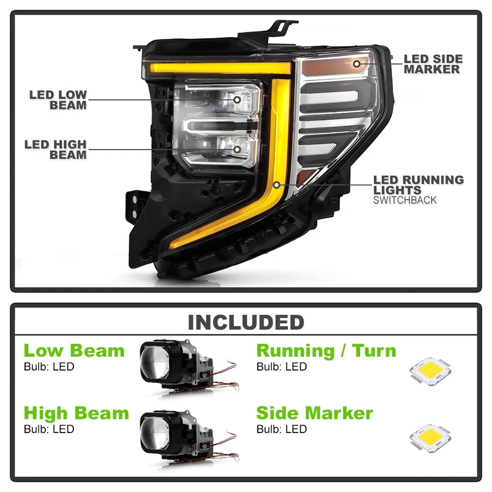 Faros LED completos bisel cromado para GMC Sierra 1500 2022 2023 2024 Foto 4 de 4