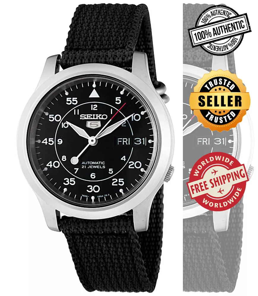 Seiko 5 Automatic Men Black Dial Day Date Black Band Watch SNK809 SNK809K2