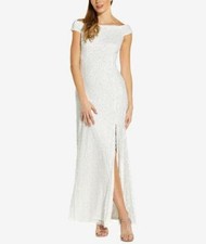 ADRIANNA PAPELL 10 Ivory Sequin Embellished Off The Shoulder Gown NWT 299