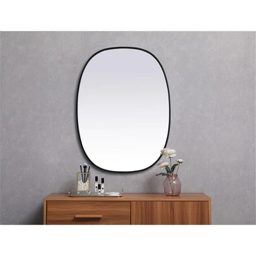 Elegant Decor Brynn 30x40" Oval Modern MDF Wood/Iron Mirror in Black - Picture 2 of 11