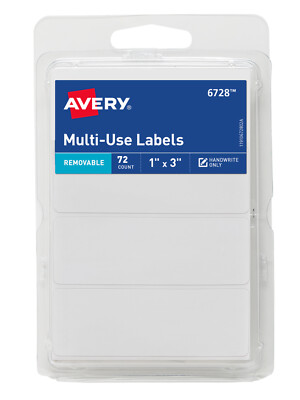 Avery Removable Writable Rectangular Labels, 1 x 3 Inch, White (6728) 72 Count