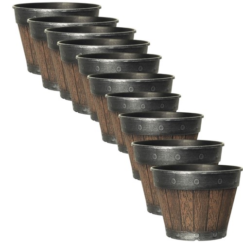 Maceta redonda estilo barrica 20 cm castaño fusión marrón 3L maceta de jardín - Imagen 11 de 16