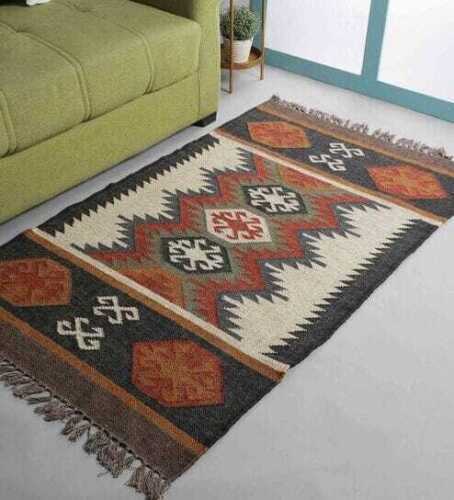 Alfombra Kilim de lana de yute, alfombra hecha a mano de la India marroquí,... - Imagen 1 de 9