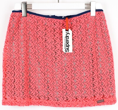 SUPERDRY Havana Rock Damen L (LARGE) Mini Spitze Zip Fly Gefüttert Neonpink