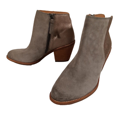 Sofft Tilton Booties Women Size 8 Leather Suede Gray Bronze Side Zip SF0021808