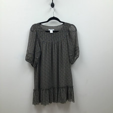 Poppy Garden Womens Peasant Dress Brown Mini Floral Sheer 3/4 Sleeve Ruffle S