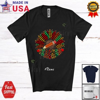 Custom Name Teacher; Amazing Plaid Sunflower Proud Jobs Careers Family T-Shirt