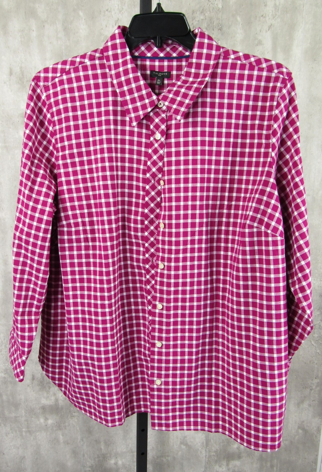 Talbots NWT Magenta Check Plaid Long Sleeve Cotton Button Front Shirt Top 3X