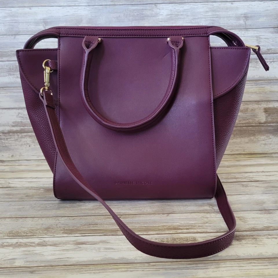 Danielle Nicole Regina Leather Crossbody Tote Handles Removable Strap Purple - Image 2 of 4