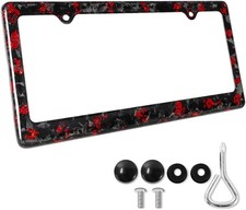 Forged Carbon Fiber License Plate Frame with Red Flakes US Car Universal Size