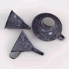 Grey Speckled Antique Enamelware Swirled Farmhouse Kitchen Funnel Set - 3