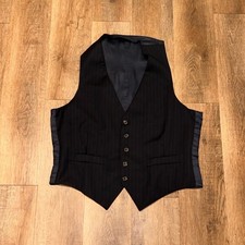 Vintage Levis Pinstripe Vest 46R 100 Wool Tailored Waistcoat Scovill Cinch Back