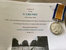 WW1 War Medal KIA Grundy 1st Loyal North Lancashire Reg Bolton