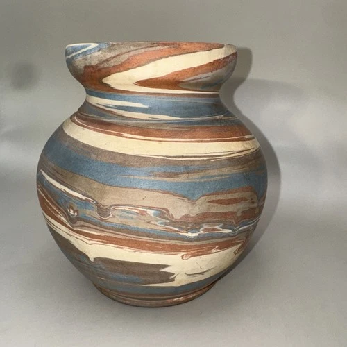 Niloak Mission Swirl Art Vase Blue And Brown Pottery 6” Vintage