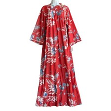 Vintage MONTGOMERY WARD Hawaiian Muumuu Maxi Dress Floral Size M Red Lounge