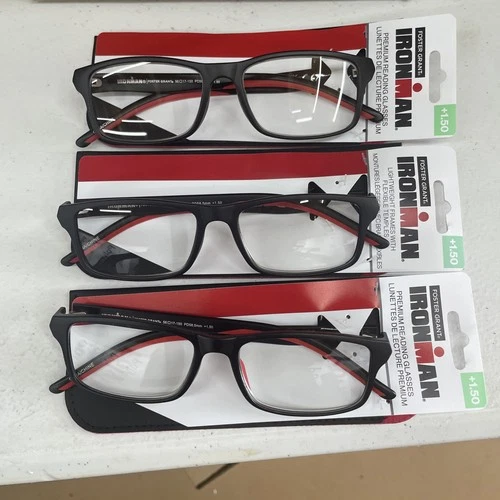"3 PAIR" Ironman FOSTER GRANT IM2000 BLACK  & Red  +1.50 Reading Glasses READERS