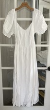American Eagle Women's Sz L Maxi Puff Sleeve Cutout White Pockets Boho
