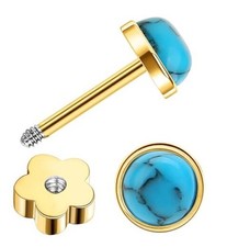 G23 Titanium Handmade Turquoise Stud Earrings for Sensitive Gold Blue Turquoise
