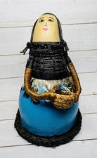 Native American Hand Made Hand Painted Gourd Doll with Feathers & Pine Needles