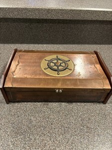 Vintage Copper Flashed Nautical Ship Wheel Divided Jewelry Box Japan Mens