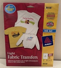 Avery 8938 T-shirt Transfers for Inkjet Printers 8.5 x 11 Pack of 18. NEW