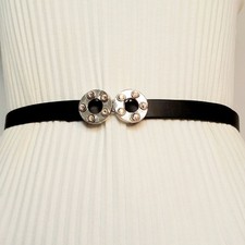 Rhinestone Studded Washer Ring Buckle Skinny Belt Adjustable Medium To Small