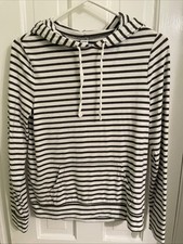 Women s Small Old Navy Long Sleeve Hoodie White With Gray Stripes