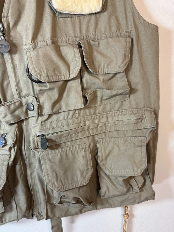 Garcia Fishing Vest Vintage Outdoor Equipment Tackle Zip Pockets Buttons Tan - Image 4 of 4