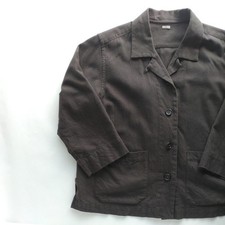 Margaret Howell open collar cotton wide jacket dark brown 22.8 inches