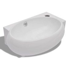 Image of Ceramic Bathroom Sink Basin Faucet and Overflow Hole Round Black/White vidaXL