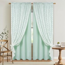 Linen Curtains for Bedroom Double Layer Curtain 63 Inch Length 2 Panels,