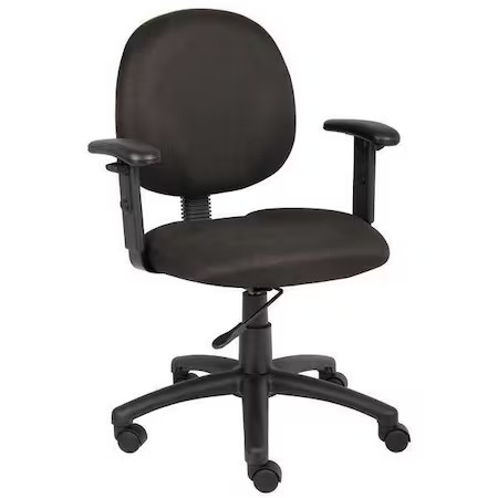 Fabric Desk Chair, 18" To 20", Adjustable Arms, Black, 6Gnn0