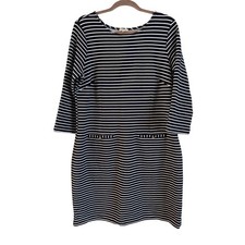 Talbots Knit Dark Navy/White Striped Dress 3/4 Sleeve Classic Shift Size 14P