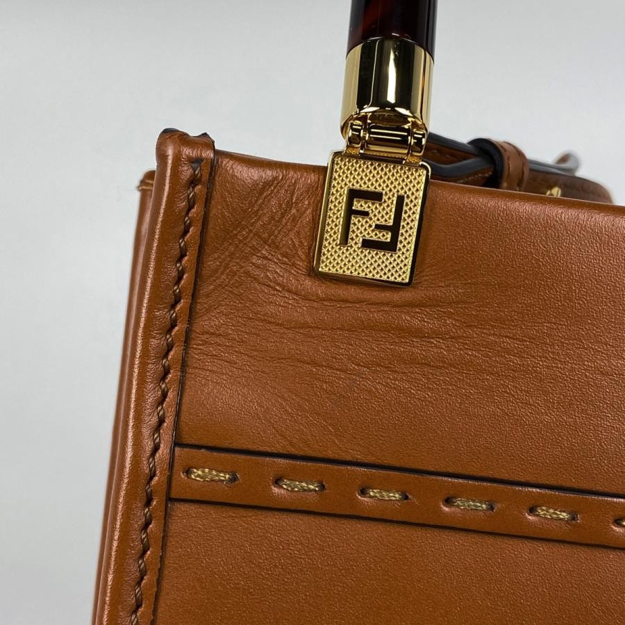 FENDI Sunshine Shopper Mini Handbag 2-Way Shoulder Bag Leather Brown #BS1135 thumbnail 6