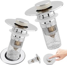 2x Universal Bathroom Sink Stopper Drain Strainer Pop Up Drain Stopper Stainless