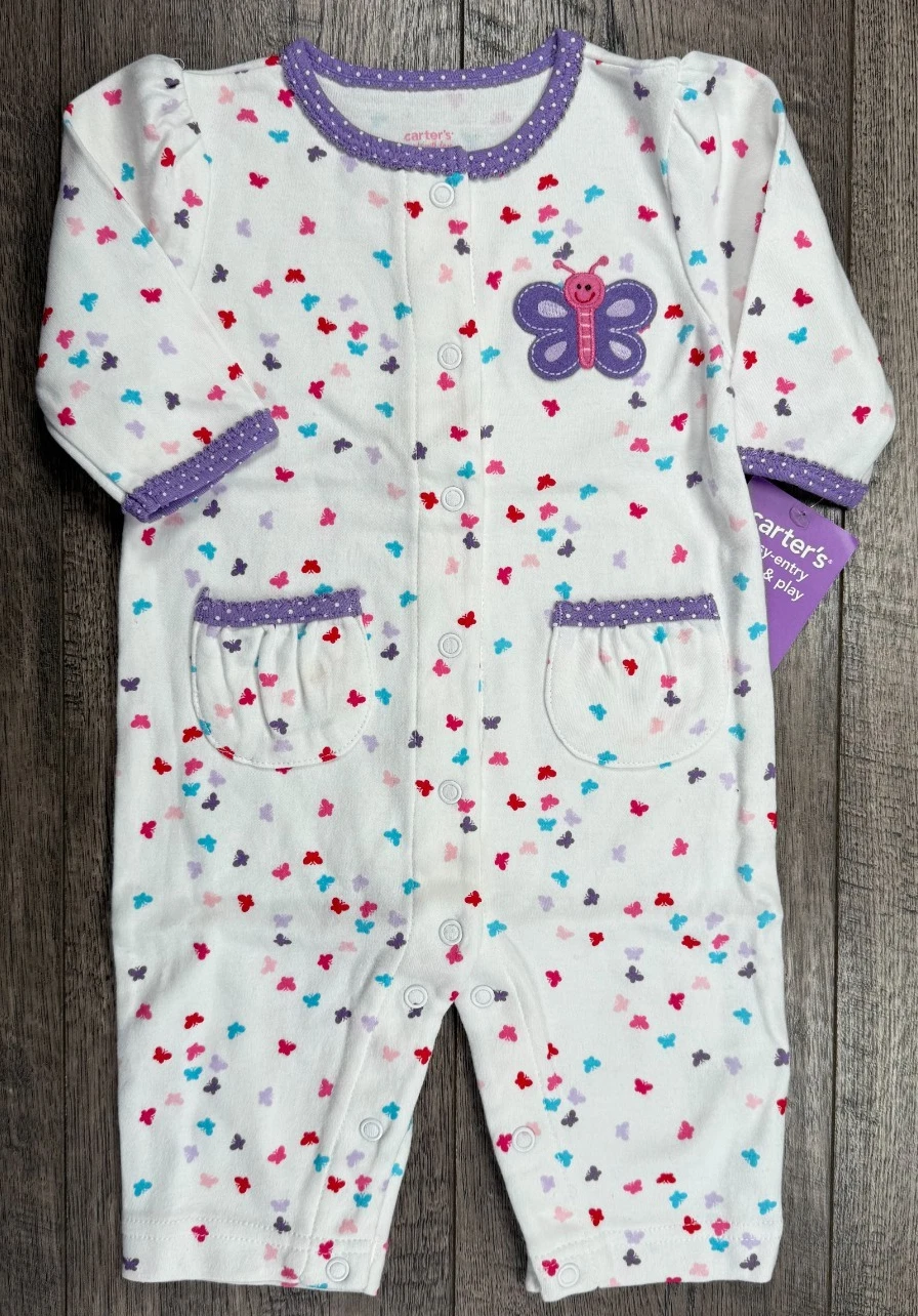 Baby Girl Clothes New Vintage Carter's 3 Month Purple Heart Butterfly Outfit
