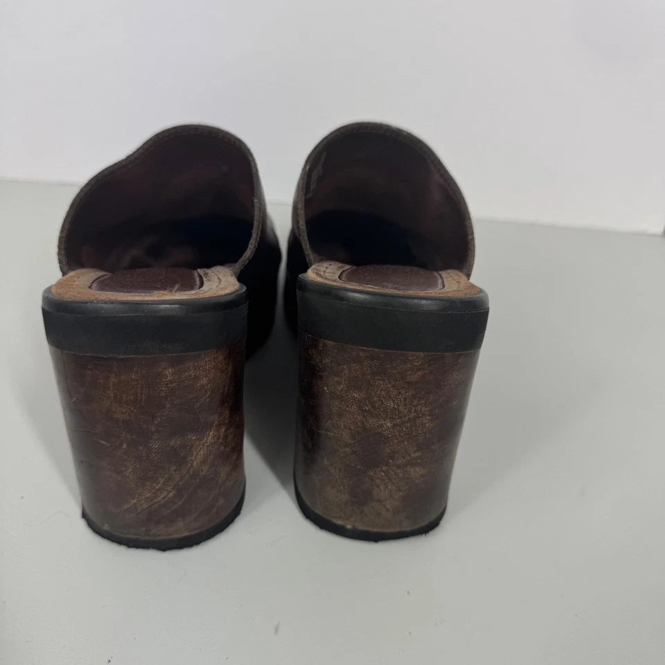 Bongo Vintage Platform Clogs Mules Y2K Brown Leather 7.5 Wood Cut Out Chunky - Image 4 of 4