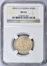 1894 GERMAN NEW GUINEA 1 MARK NGC MS62 PARADISE BIRD SCARCE COIN