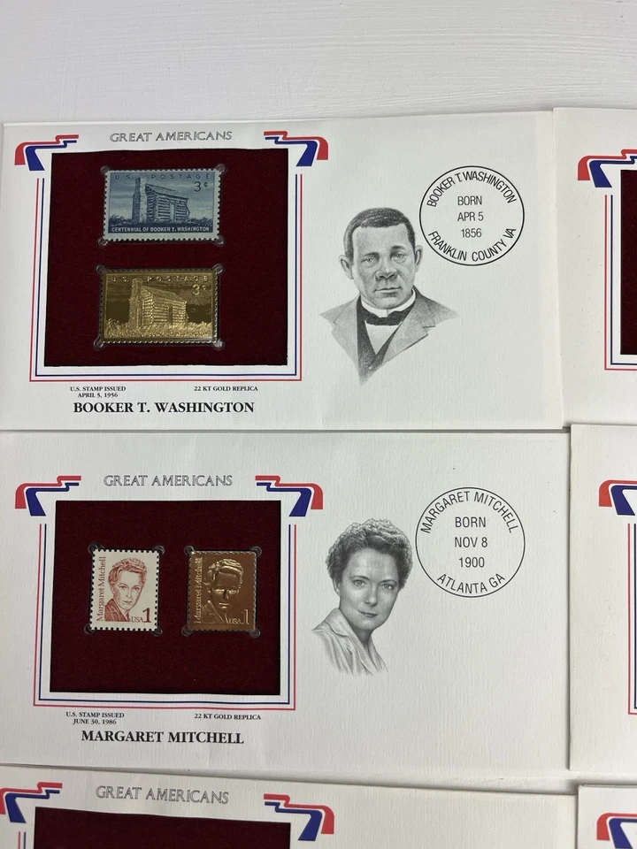 Lot Of 6  Great Americans Stamp & 22kt Gold Replica- Franklin, Disney & 4 More - Image 2 of 4