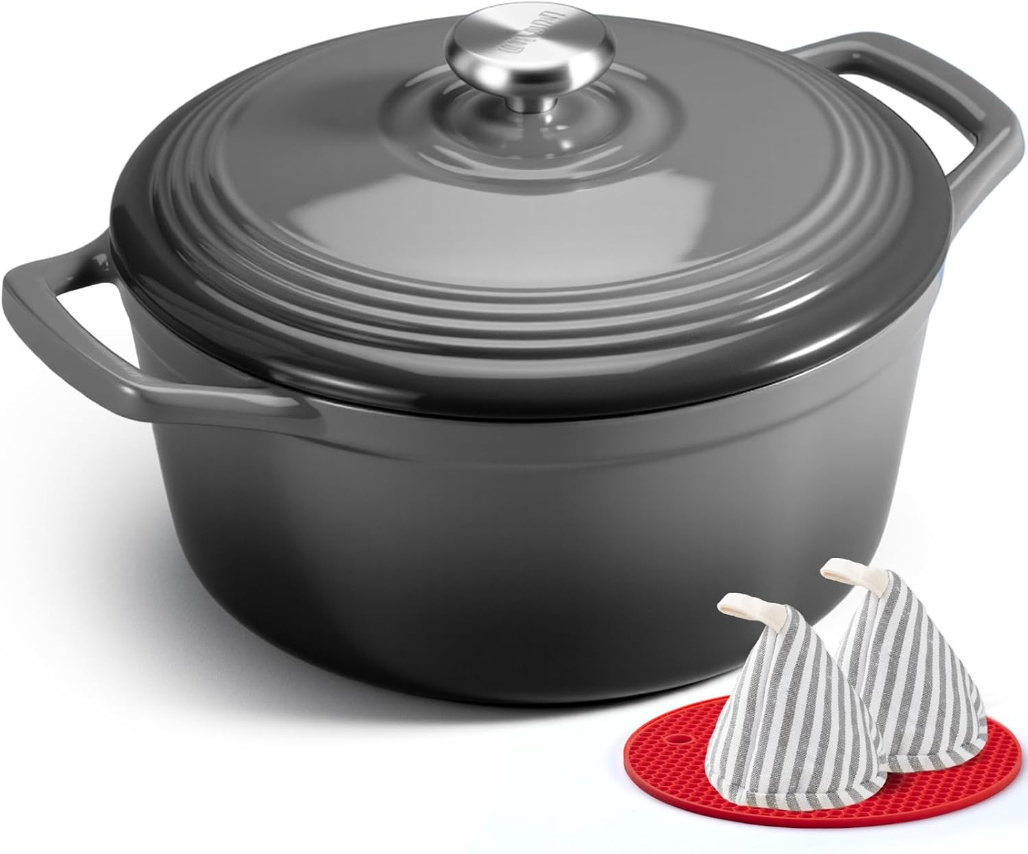 Overmont 26cm/5.2L Enamelled Cast Iron Round Casserole Pot With Lid Cookbook &