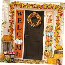 Fall Door Banners Welcome Autumn Porch Sign Thanksgiving Harvest Door