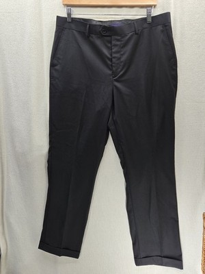 Statement Italy Men's Black Dress Pants Size 36 Cuff Hem Flat Front Wool Blend