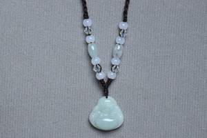 Cert'd Natural Light green A Jadeite jade Hand-Carved Maitreya Buddha Pendant