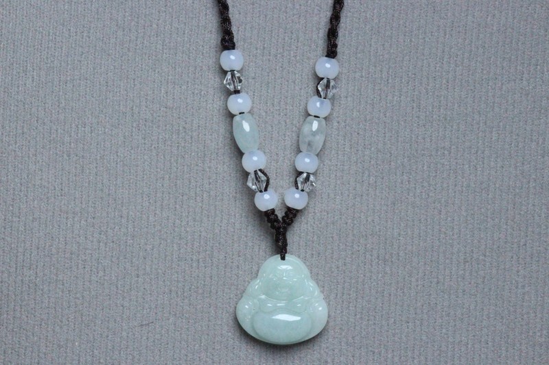 Cert'd Natural Light green A Jadeite jade Hand-Carved Maitreya Buddha Pendant