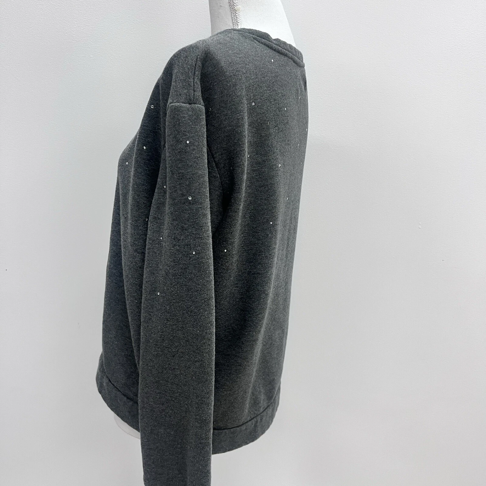 VETEMENTS Felpa girocollo donna grigia con brillantini di cristallo taglia media