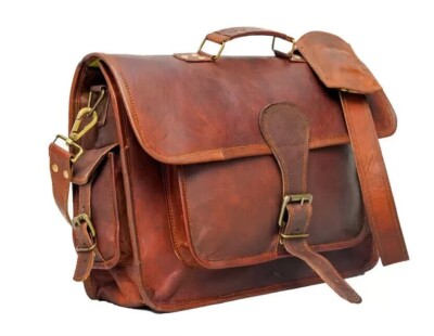 Bag Laptop Leather Messenger Genuine Shoulder Men's Briefcase Vintage Brown 17''