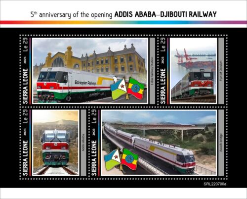 Pociągi Addis Abeba-Dżibuti Kolej MNH Znaczki 2023 Sierra Leone M/S - Zdjęcie 1 z 1